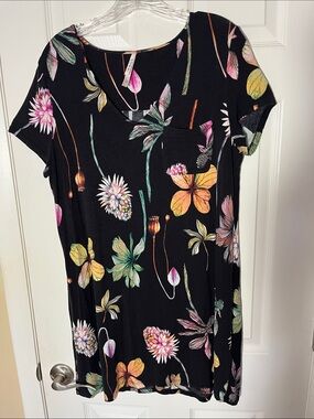 Soma cool nights vibrant floral pullover midi nightgown short sleeve V-neck M